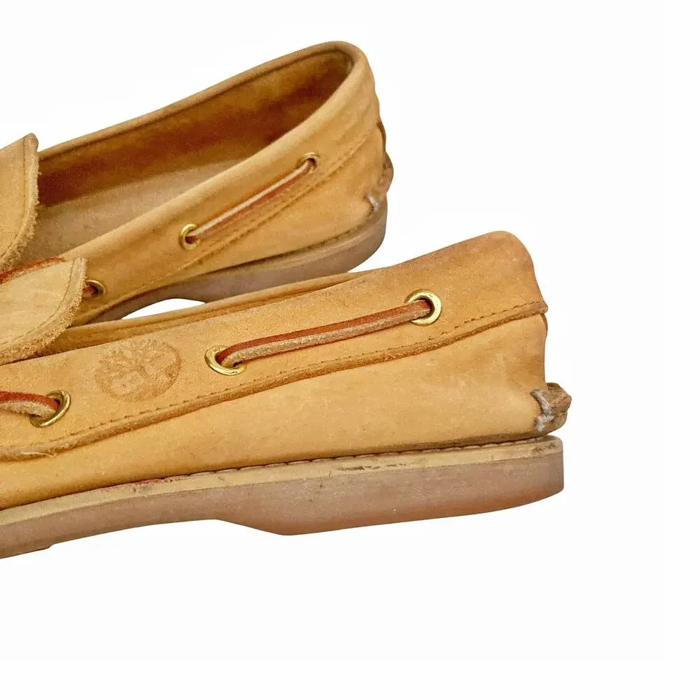 Timberland Tan Nubuck Leather Boat Shoes Coastal Prep Summer Dock Shoes Loafers